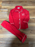 Red Initial Button Down PJ Set