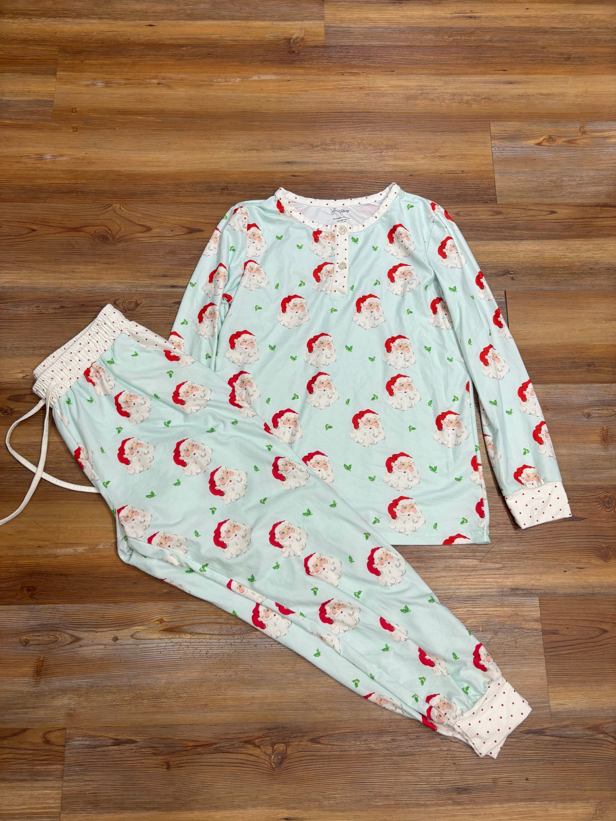 Adult Blue Santa Polka Dot PJ Set