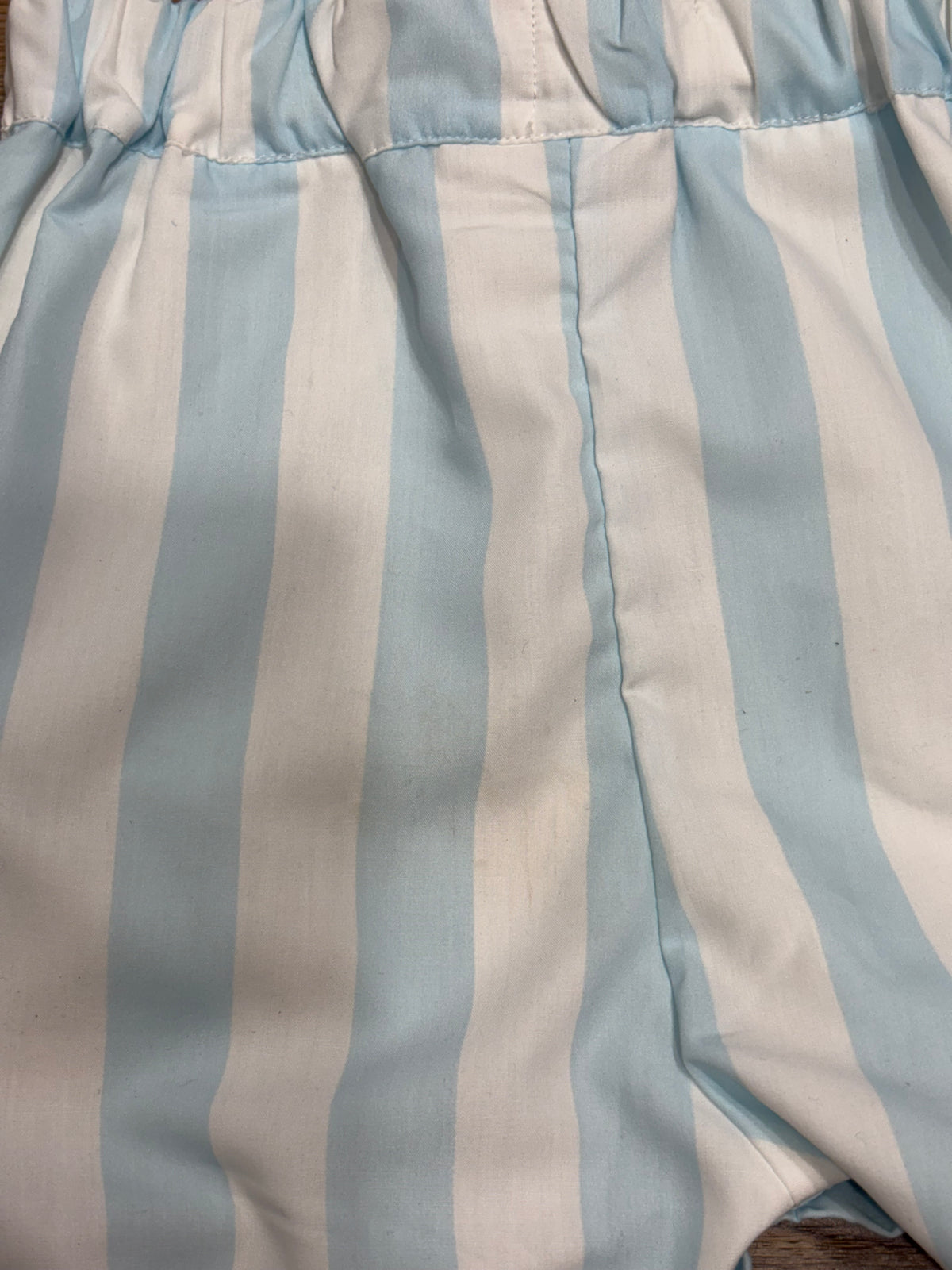 Blue Stripes w/ Red & Navy Trim Romper (spots)