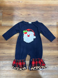 Navy Plaid Santa Romper