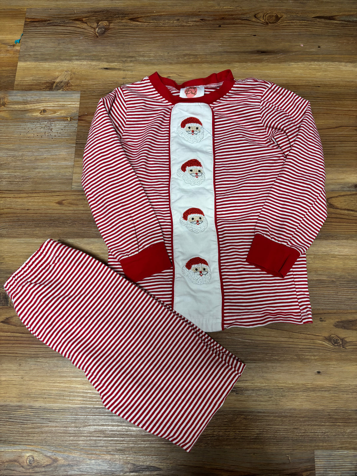 Red Striped French Knot Santa Set