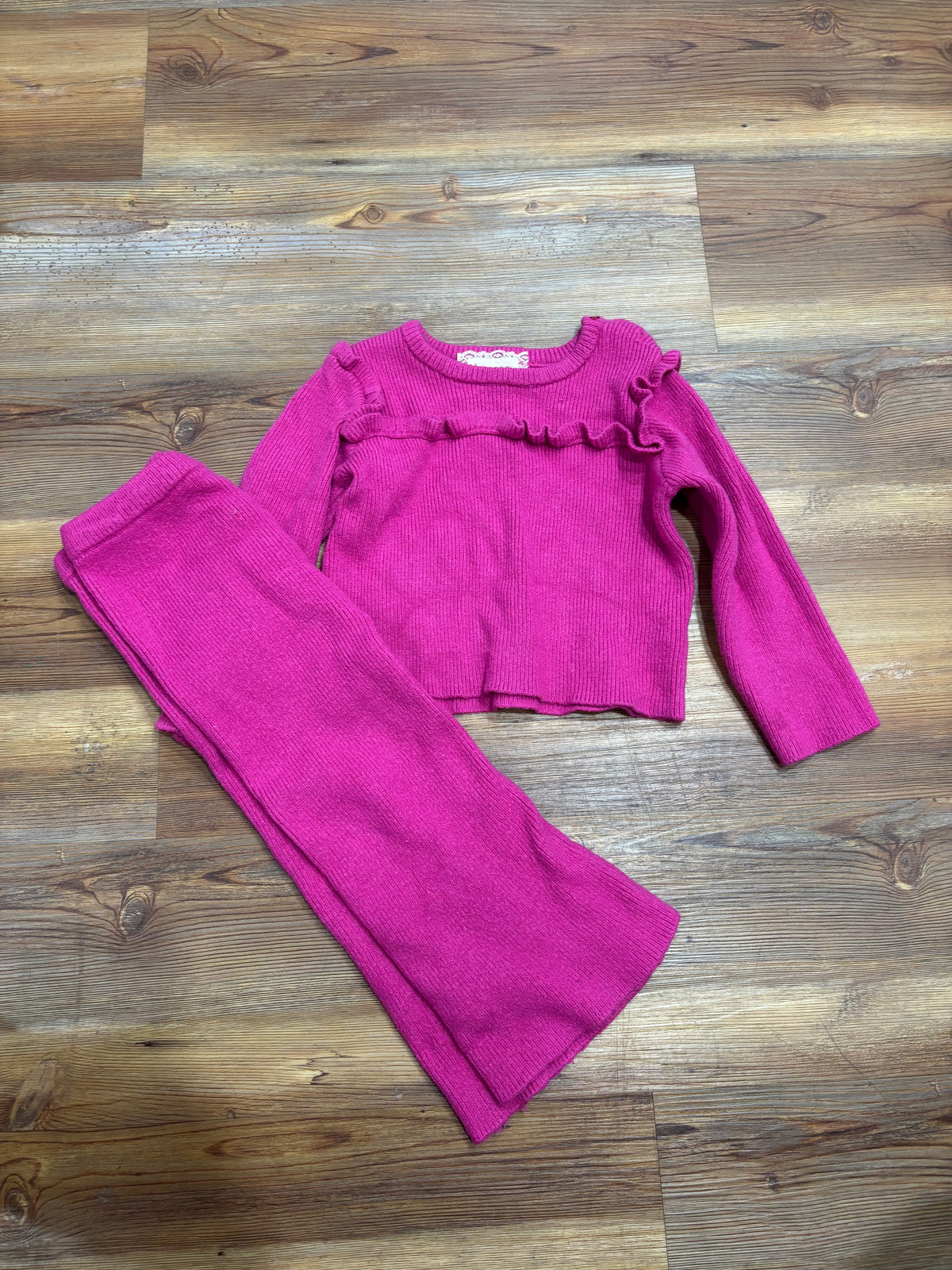 Pink Ribbed Ruffle Set