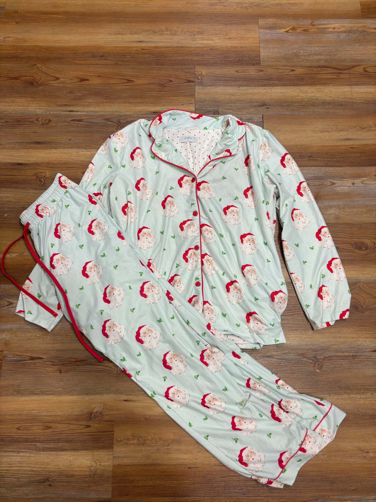 Adult Blue Santa Button Down PJ Set