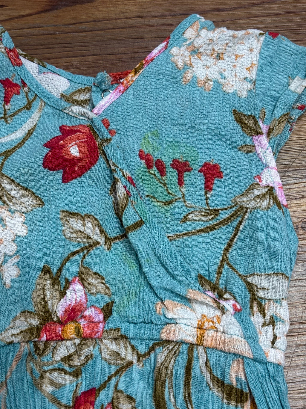 Blue Floral Overskirt Romper (spots)