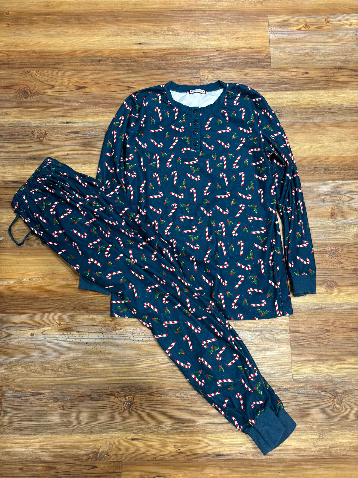 Adult Navy Candy Cane PJ Set