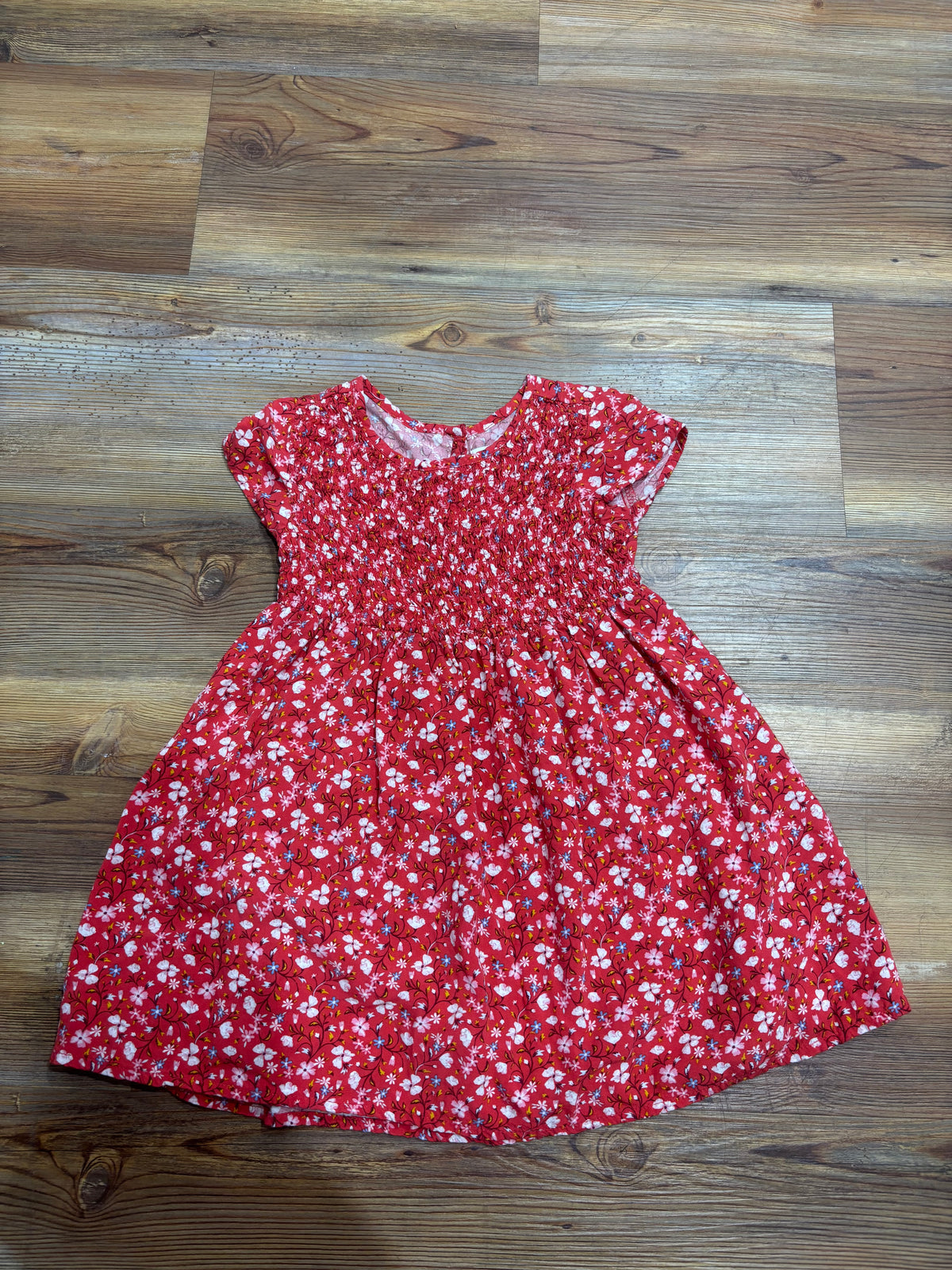 Red Floral Smocked Dress