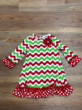 Red/Green Chevron & Polka Dots Dress