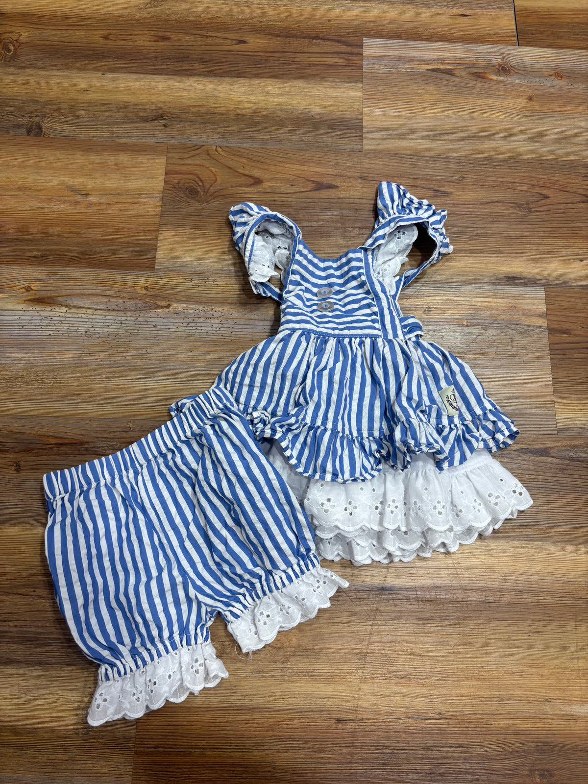 Blue Stipe Eyelet Lace Set