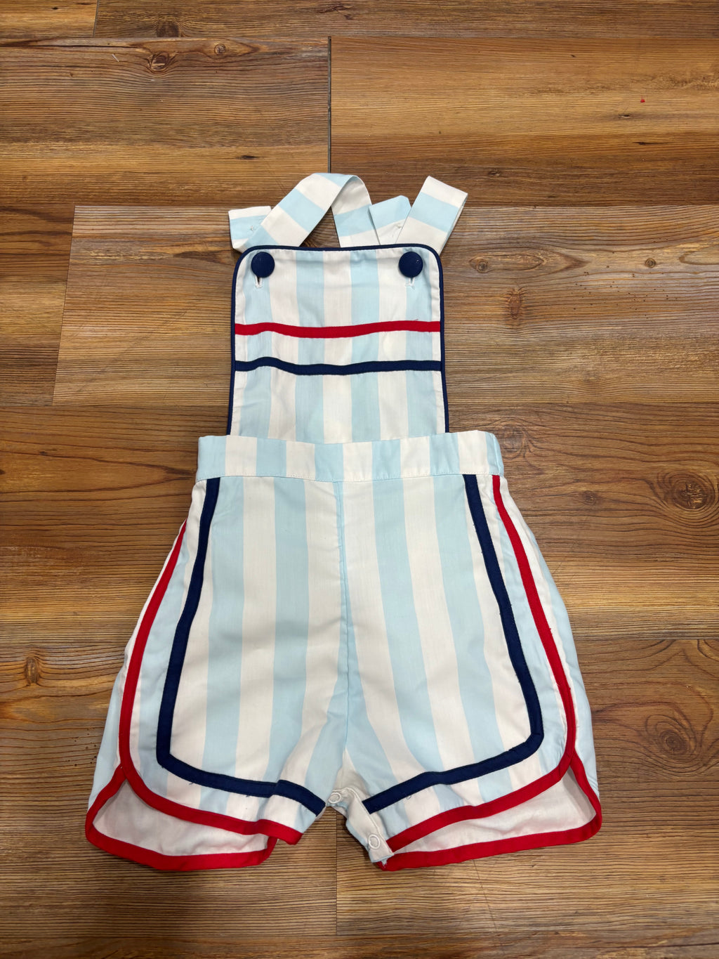 Blue Stripes w/ Red & Navy Trim Romper (spots)