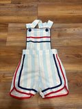 Blue Stripes w/ Red & Navy Trim Romper (spots)