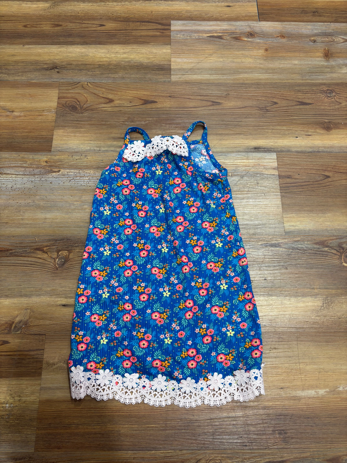 Blue Floral Ribbed Lace Dress