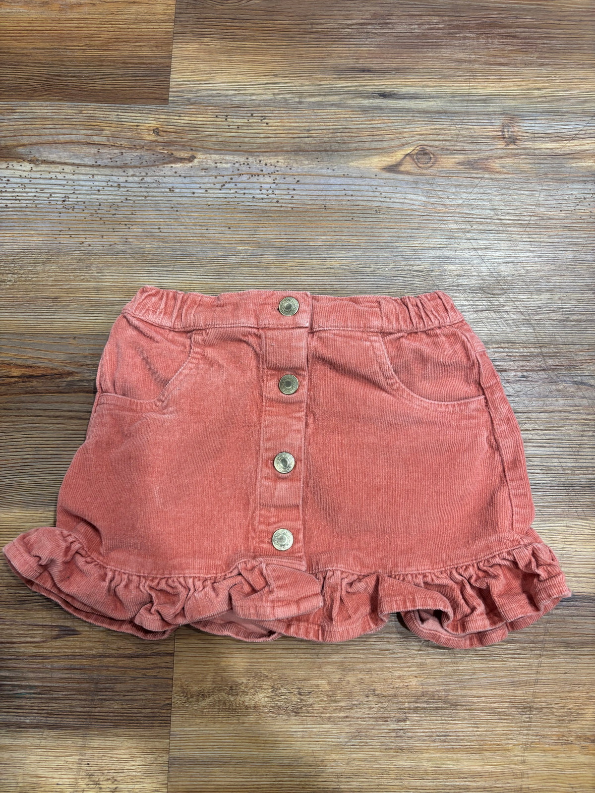 Coral Denim Ruffle Skirt
