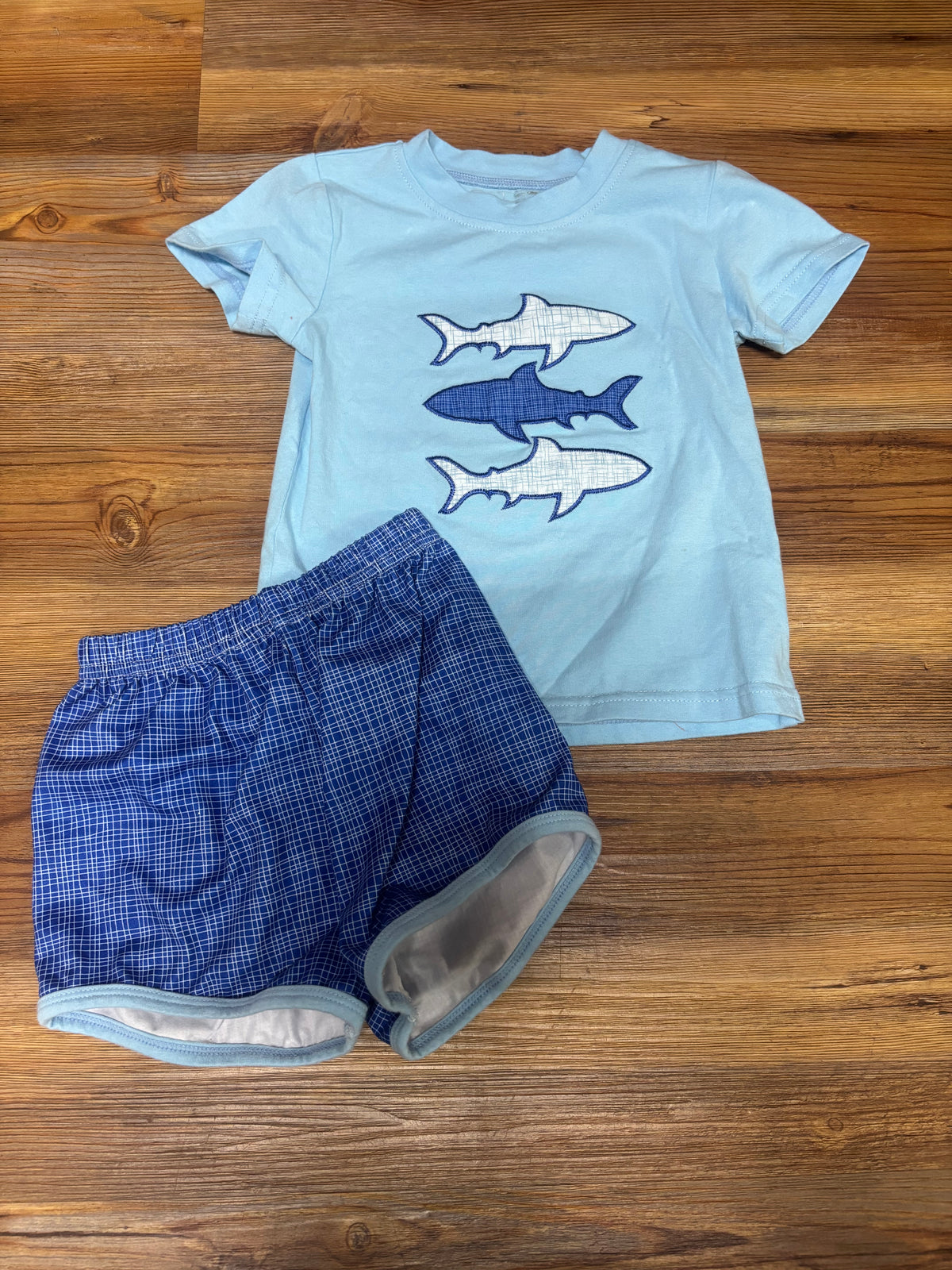 Blue Plaid Sharks Set