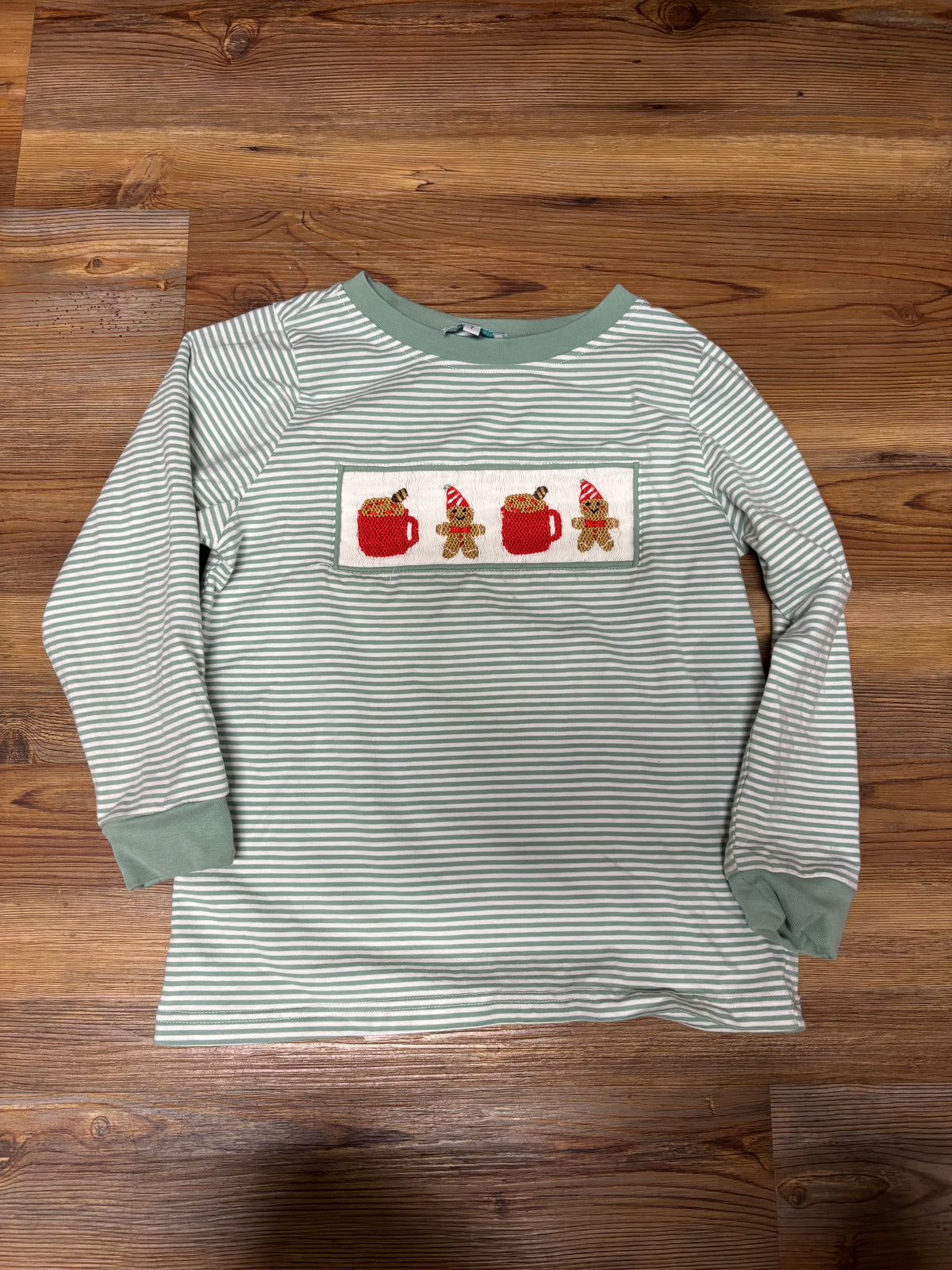 Green Stripe Smock Hot Cocoa LS Shirt