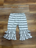 Grey/White Striped Ruffle Pants