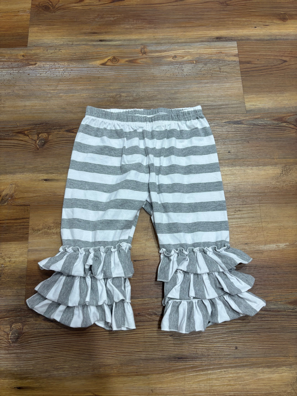 Grey/White Striped Ruffle Pants