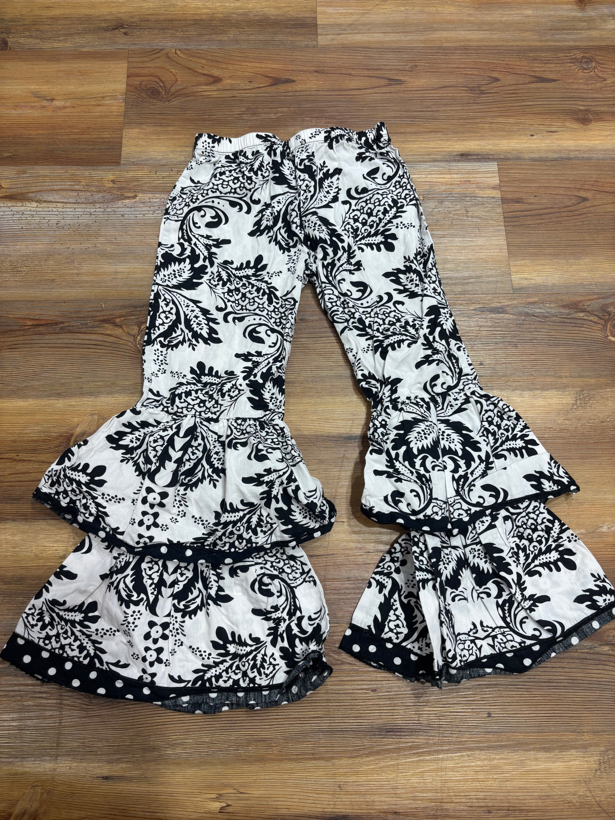 Black & White Floral Ruffle Pants