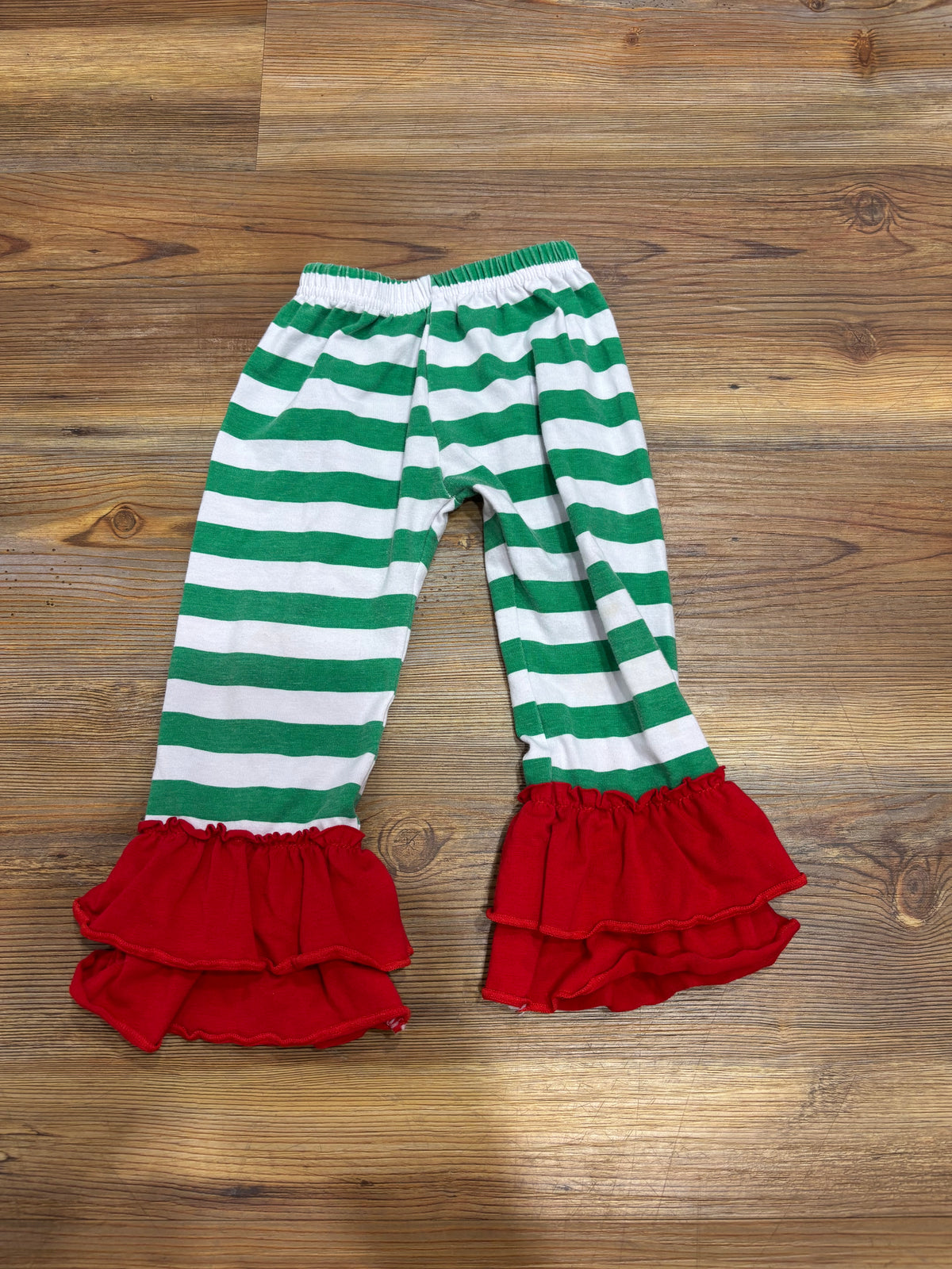Green/White Stripe & Red Ruffle Pants