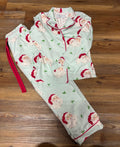 Blue Santa & Red Trim Button Down PJ Set